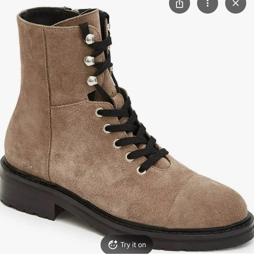 Nwt AllSaints Dusty Suede Lace-Up Combat Boots with a cap toe and lug sole